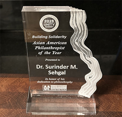 Suri Sehgal Awarded with Philanthropist of the year award by Asian American Unity Coalition